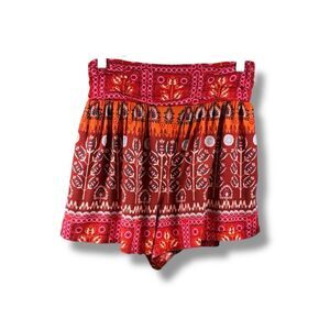 Anthropologie Ruched Wide Leg Shorts in Red Size S